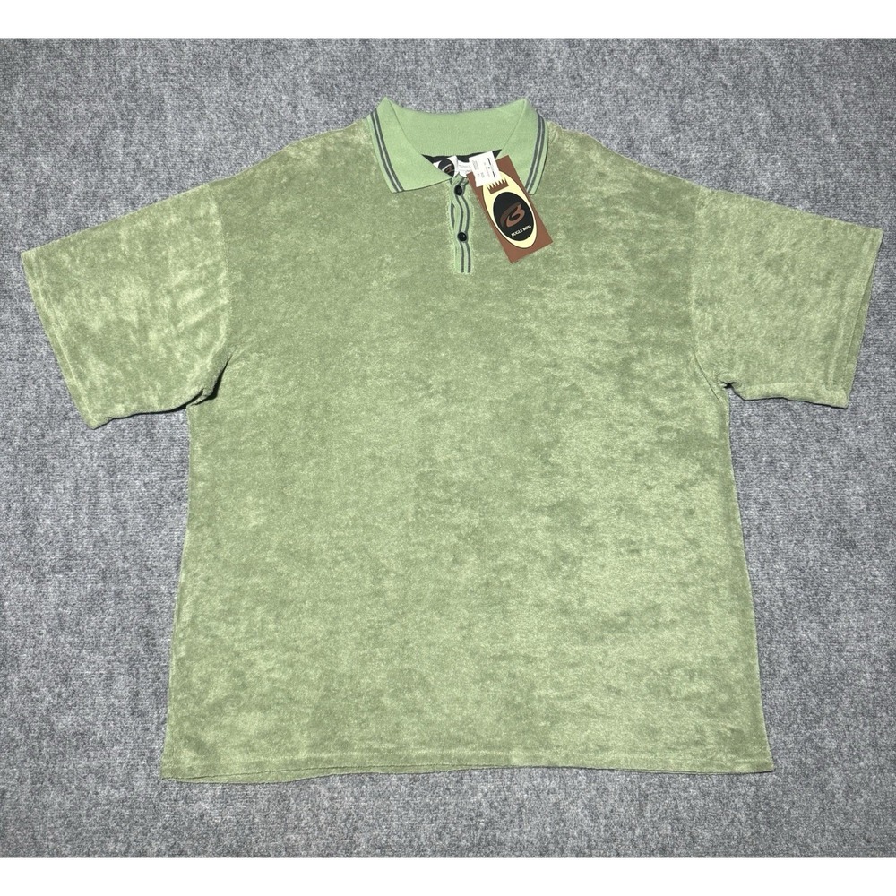 Vintage Bugle Boy Polo Shirt Men XL Green Terry Cloth USA Made Retro 90s NEW NWT